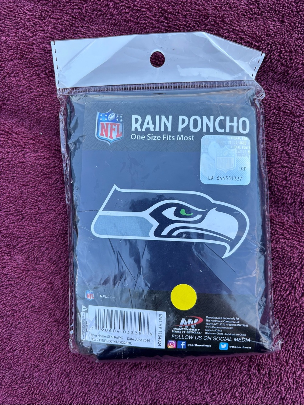 NFL Seattle Seahawks Navy Blue Rain Poncho with Team Logo
